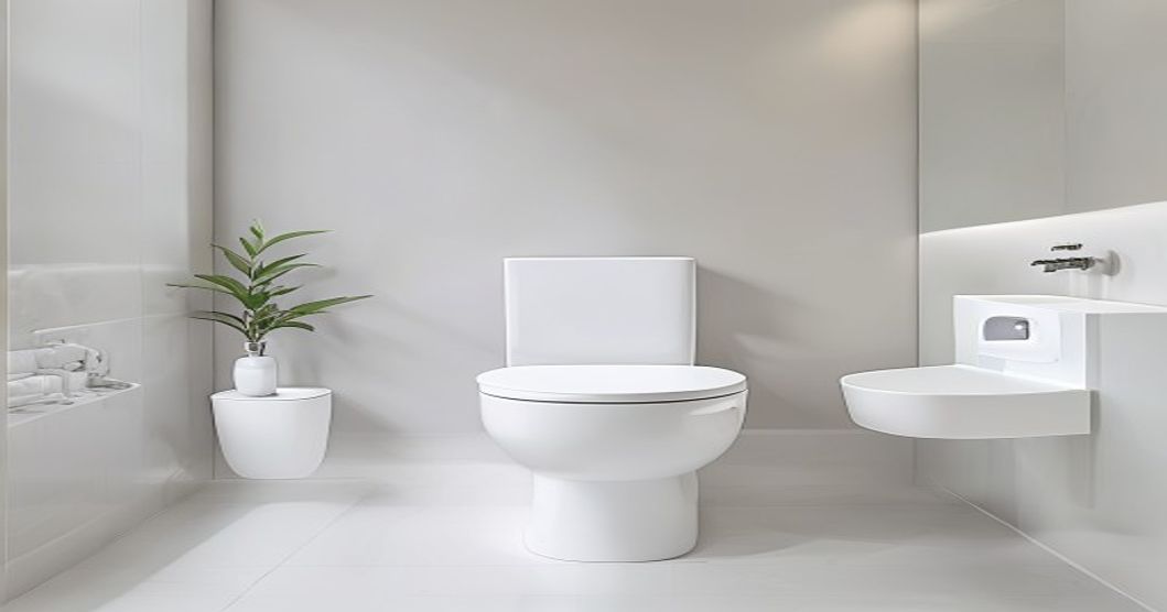 Clean modern bathroom with bidet attachment on toilet