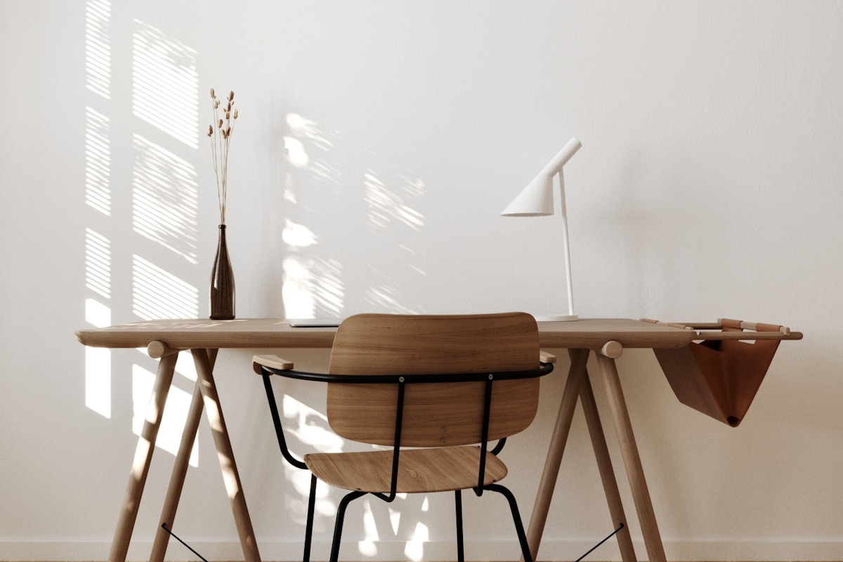 Minimalist standing desk in bright home office